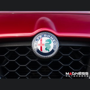 Alfa Romeo Stelvio Front V Shield Grill Frame + Emblem Frame Kit - Carbon Fiber 